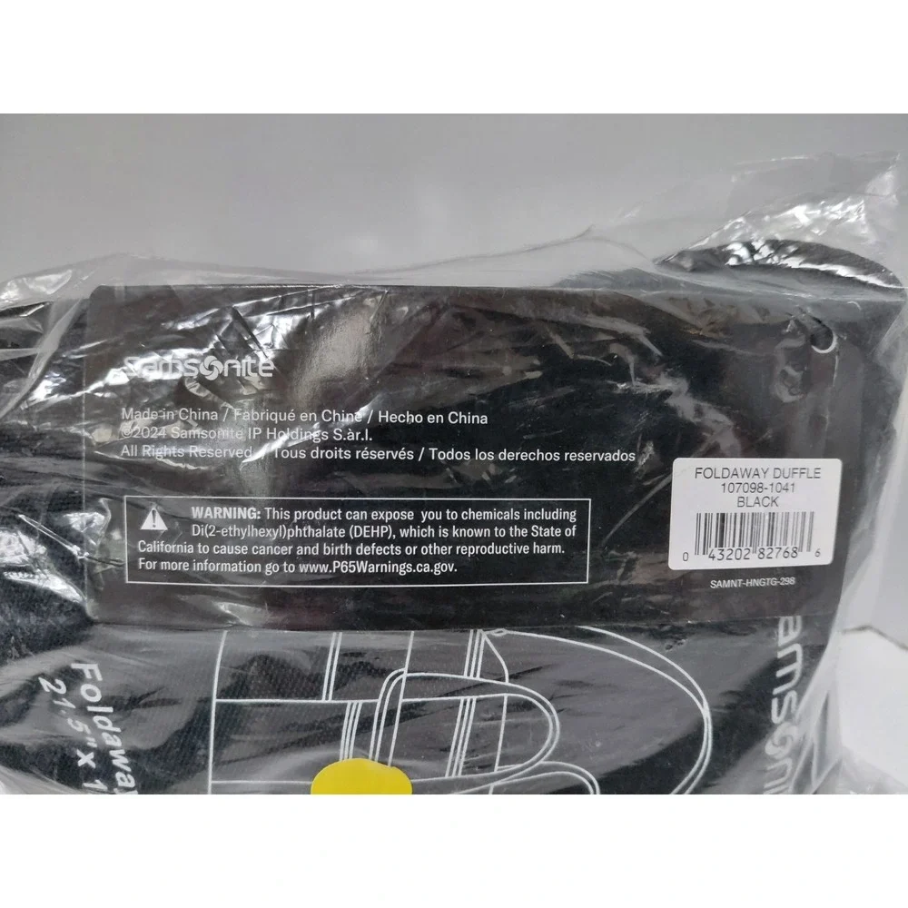 Samsonite Foldaway Duffle Bag Black 21.5 x 12 x 8 in NEW - Picture 5 of 5